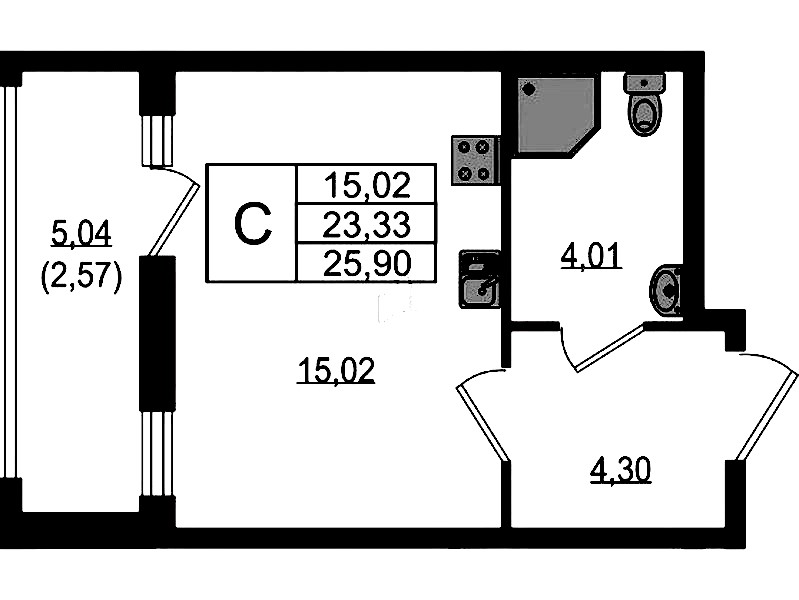 Квартира студия 25.9 м², 7/18 эт., ЖК «Южная Нева»